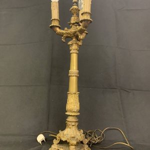 Antica lampada da tavolo grande candelabro in bronzo dorato a tre fiamme epoca 1830 - immagine 2