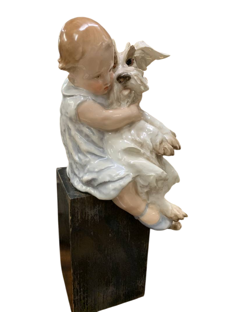 cacciapuoti ceramica bimba lamapde rosse designIMG_8364_risultato-Photoroom Ceramica d'arte italiana del novecento bimba con cane   Scottish Terrier Cacciapuoti - immagine 3