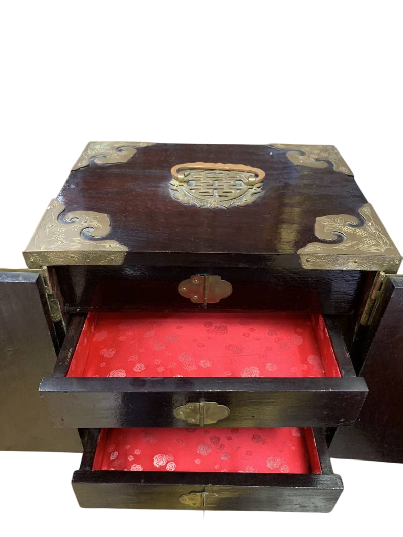 Scatola portagioielli orientale legno inserti in ceramica  con cassettini - immagine 8