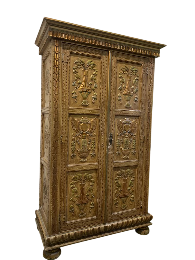 Antico armadio a due ante legno intagliato e laccato finiture dorate fine 800 - immagine 3