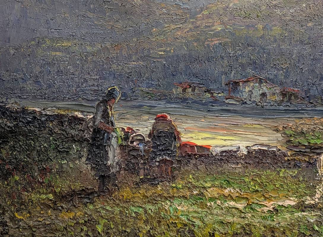 Attrib. Romano VALORI (1886-1918) - Paesaggio, dipinto divisionista a olio su tela - immagine 4