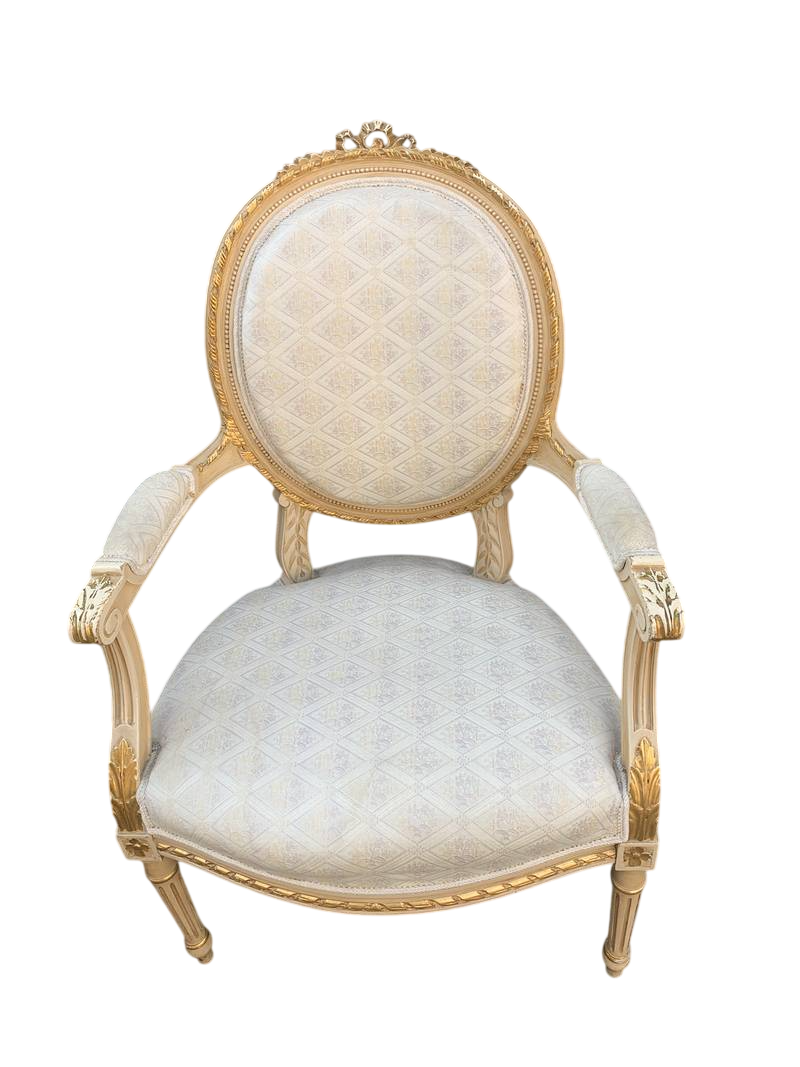 Coppia di poltrone  poltroncine dorate stile Luigi XVI del XX secolo - immagine 7