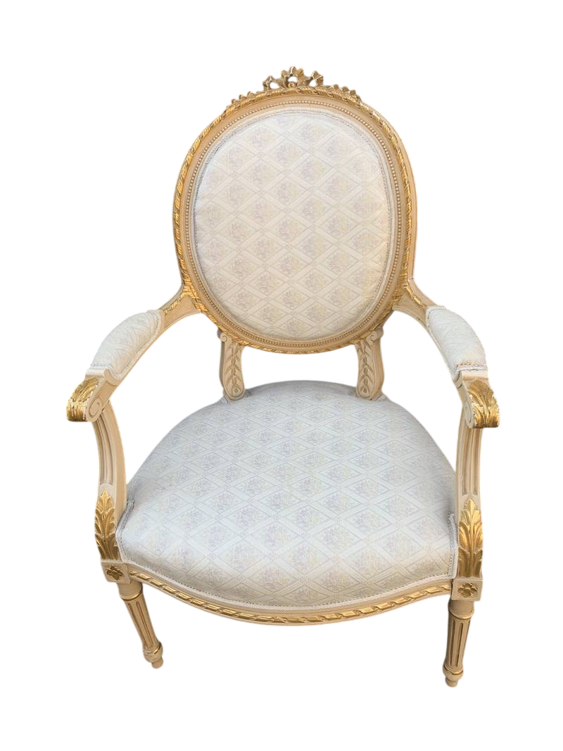 Coppia di poltrone  poltroncine dorate stile Luigi XVI del XX secolo - immagine 6