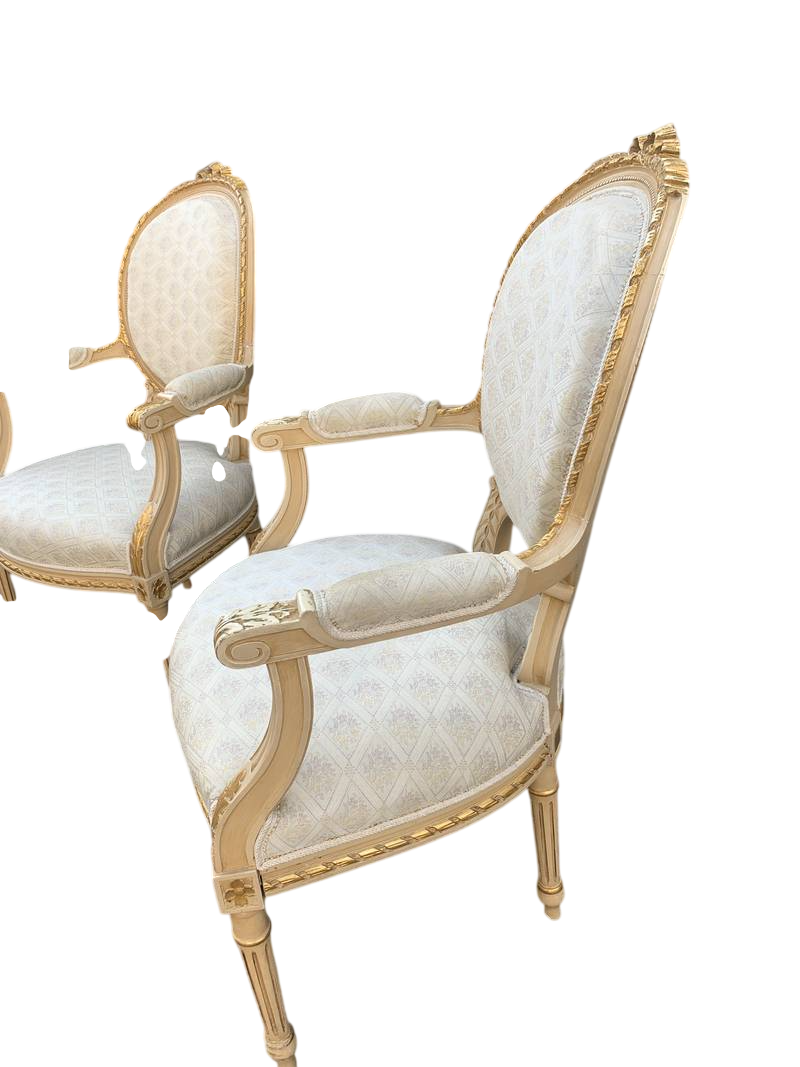 Coppia di poltrone  poltroncine dorate stile Luigi XVI del XX secolo - immagine 4