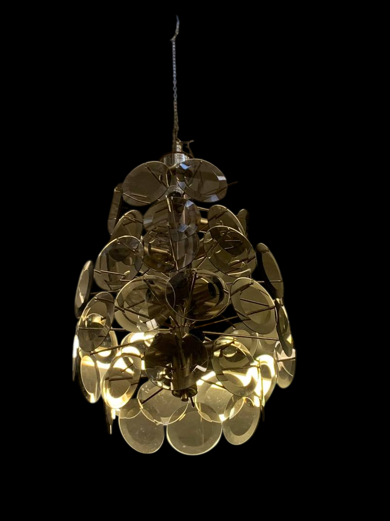 14078d78-4b94-40b2-85de-d4e20d98b52b_risultato-Photoroom (1) Lampadario anni 70 dischetti in vetro Murano attrib a Vistosi - immagine 1