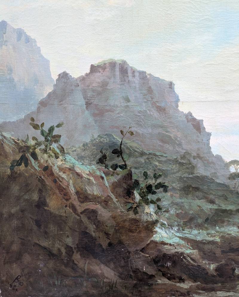Paesaggio roccioso con rovine, olio su tela - 1880 - immagine 7